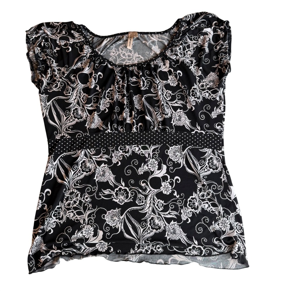 Susan Lawrence Top Floral Empire Waist Cap Sleeve Y2K Regencycore Womens Large